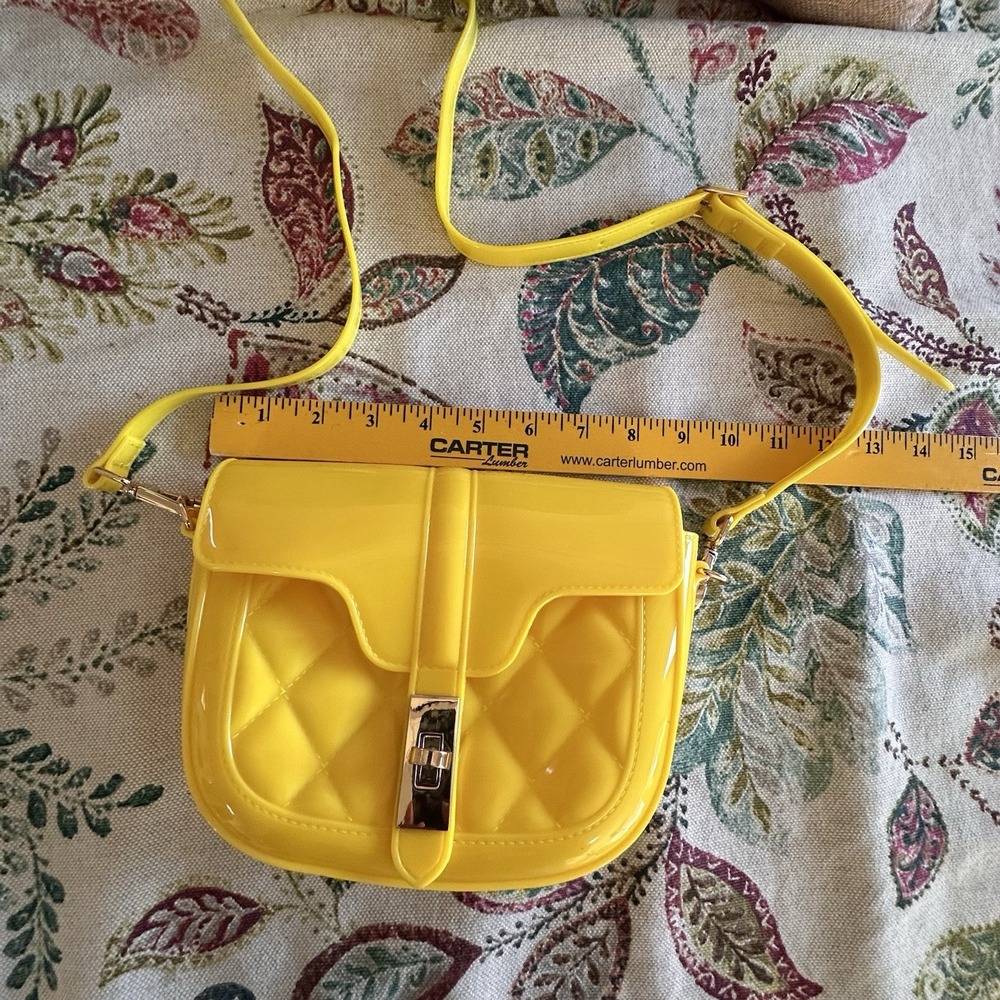 Yellow Jelly Crossbody Bag Quilted PVC Turn Lock Glossy Shoulder Purse Small Bag